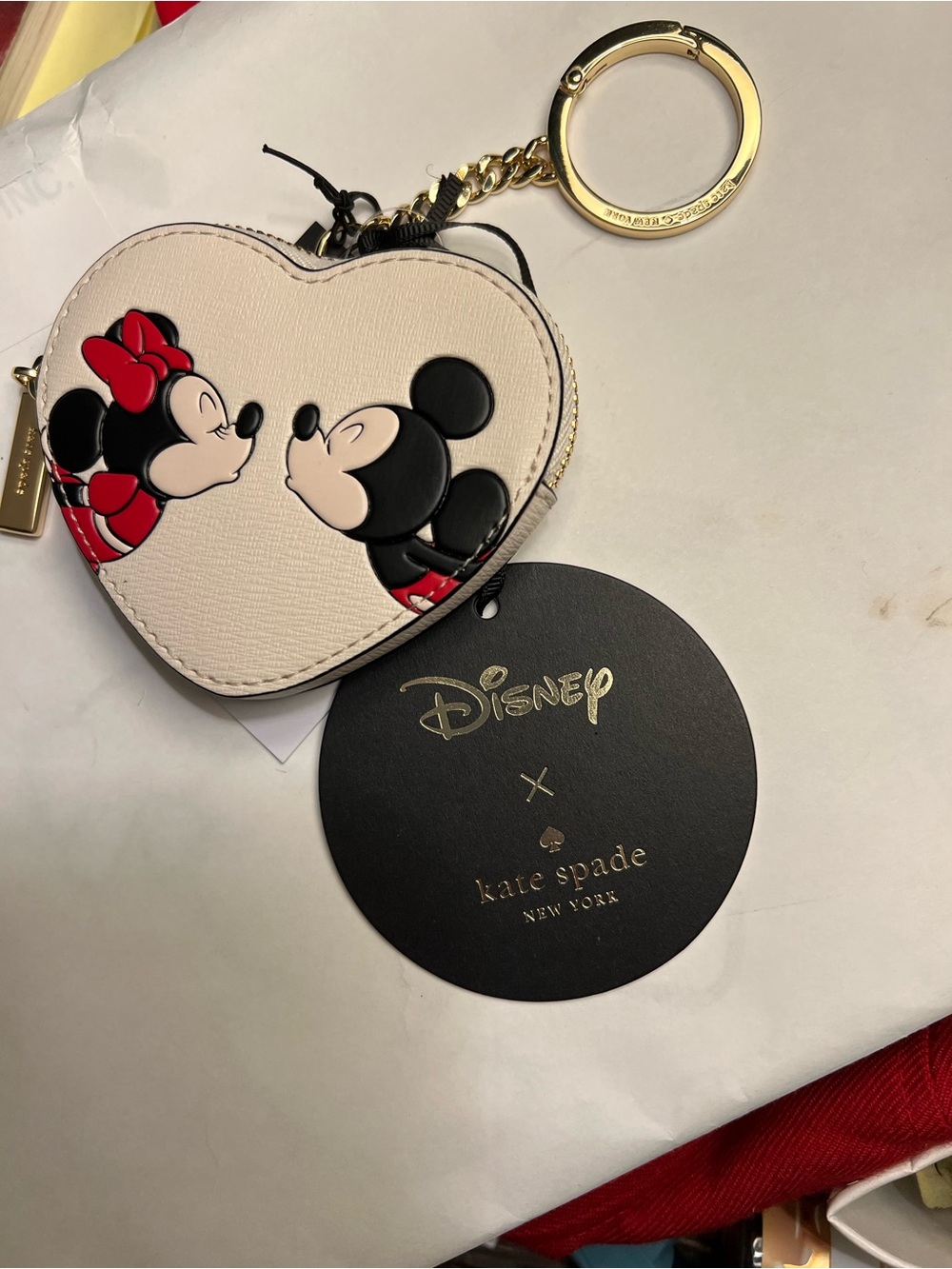 kate spade Disney Minnie & Mickey Mouse kissing heart bag charm NWT